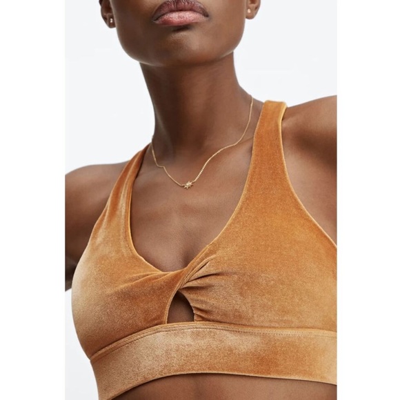 Fabletics Velvet Twist Front Gold Bralette - Picture 6 of 11